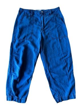 Anthropologie Linen Blend Blue Pant Casual Utility Zip Button Fly